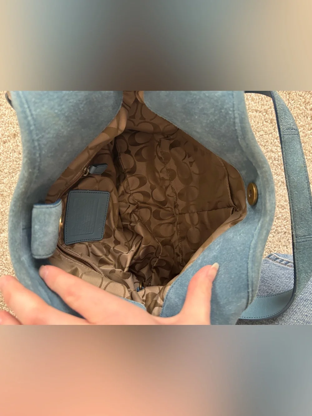 Vintage coach pool blue suede soho slim hobo bag